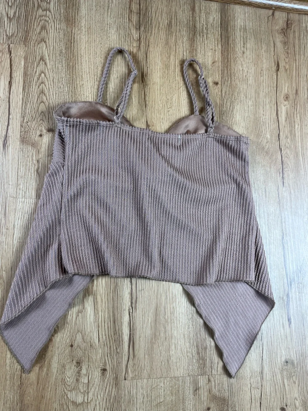 Velvet Moon Y2K Mocha Ribbed Twist Front Handkerchief Cami Top M